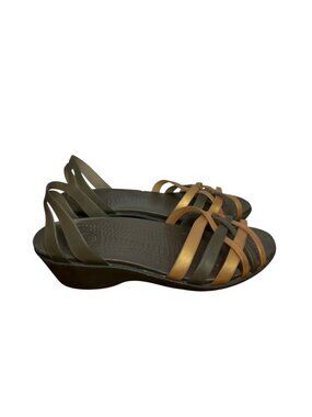Crocs Isabella Huarache Mini Wedge Jelly Sandals Espresso/Bronze Women's Size 7